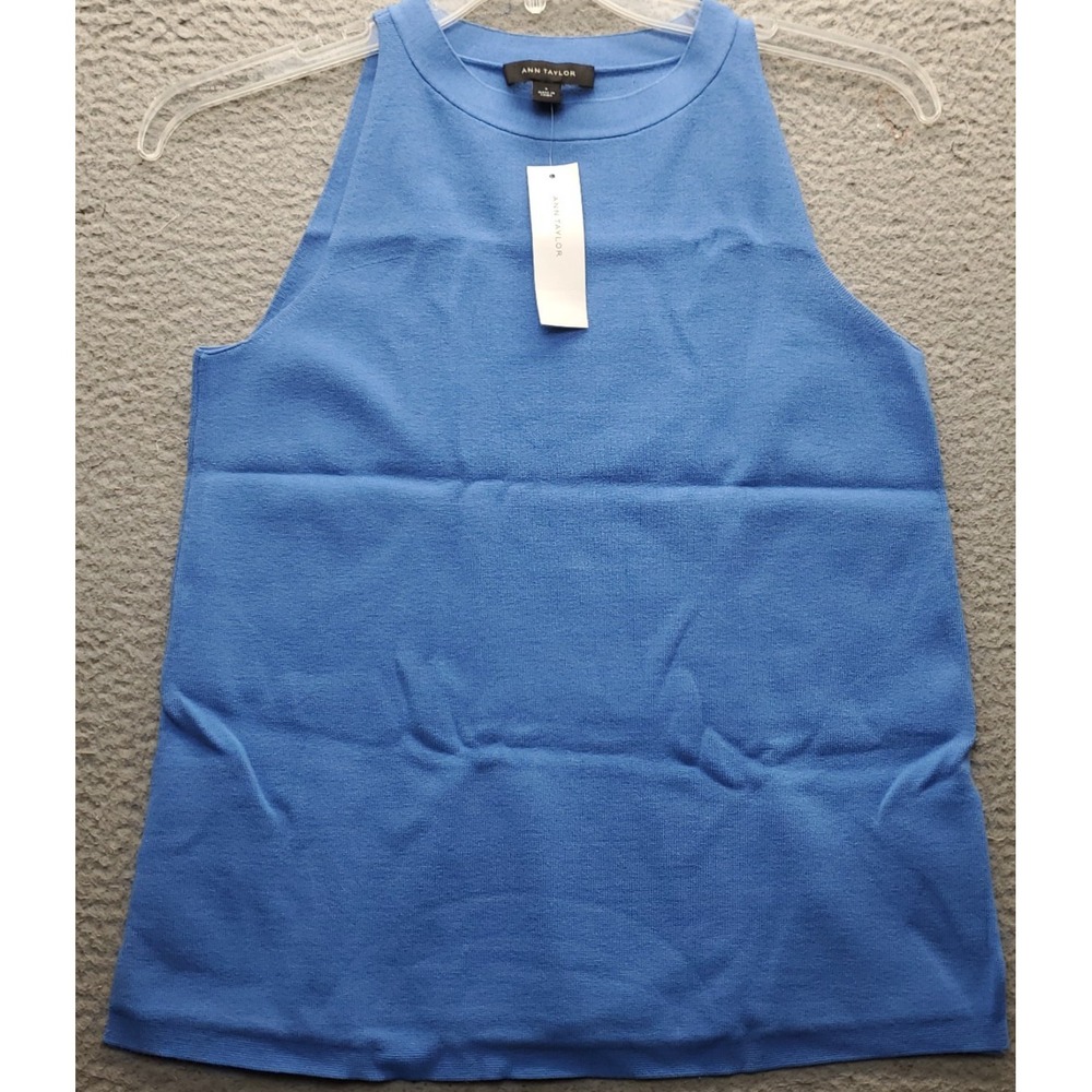 Ann Taylor Sweater Vest Womens Small Blue Viscose Sleeveless Crew Neck Pullover